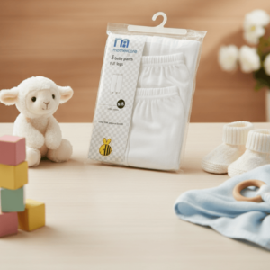 Mothercare 3 Pack Newborn Baby Pants – 100% Cotton Full Leg Trousers for Infants | Soft & Breathable Baby Bottoms | White | Size N-B